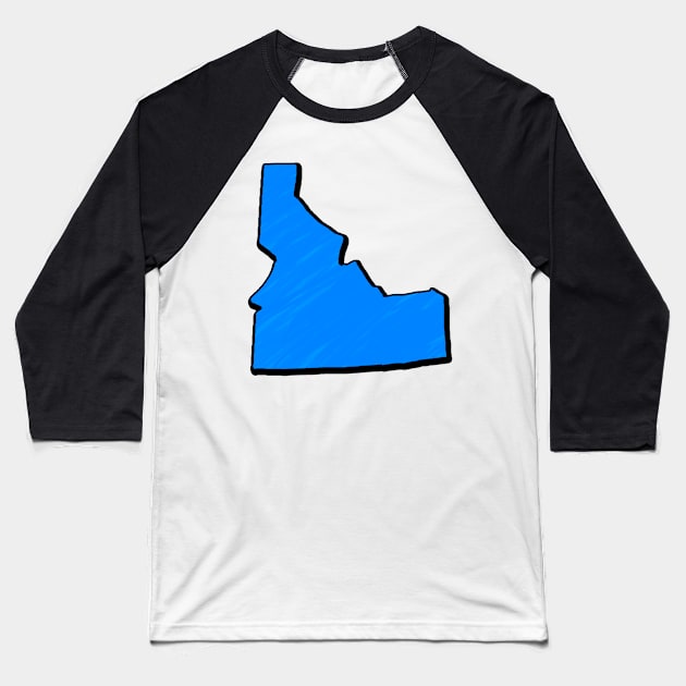 Bright Blue Idaho Outline Baseball T-Shirt by Mookle